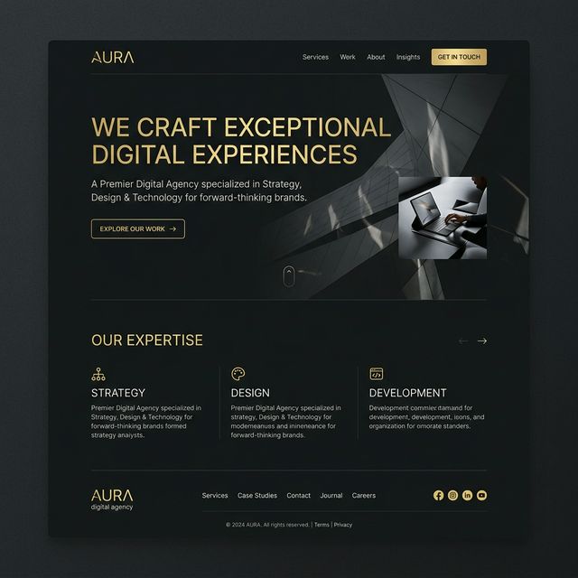 Interface de design de site moderno com estética minimalista